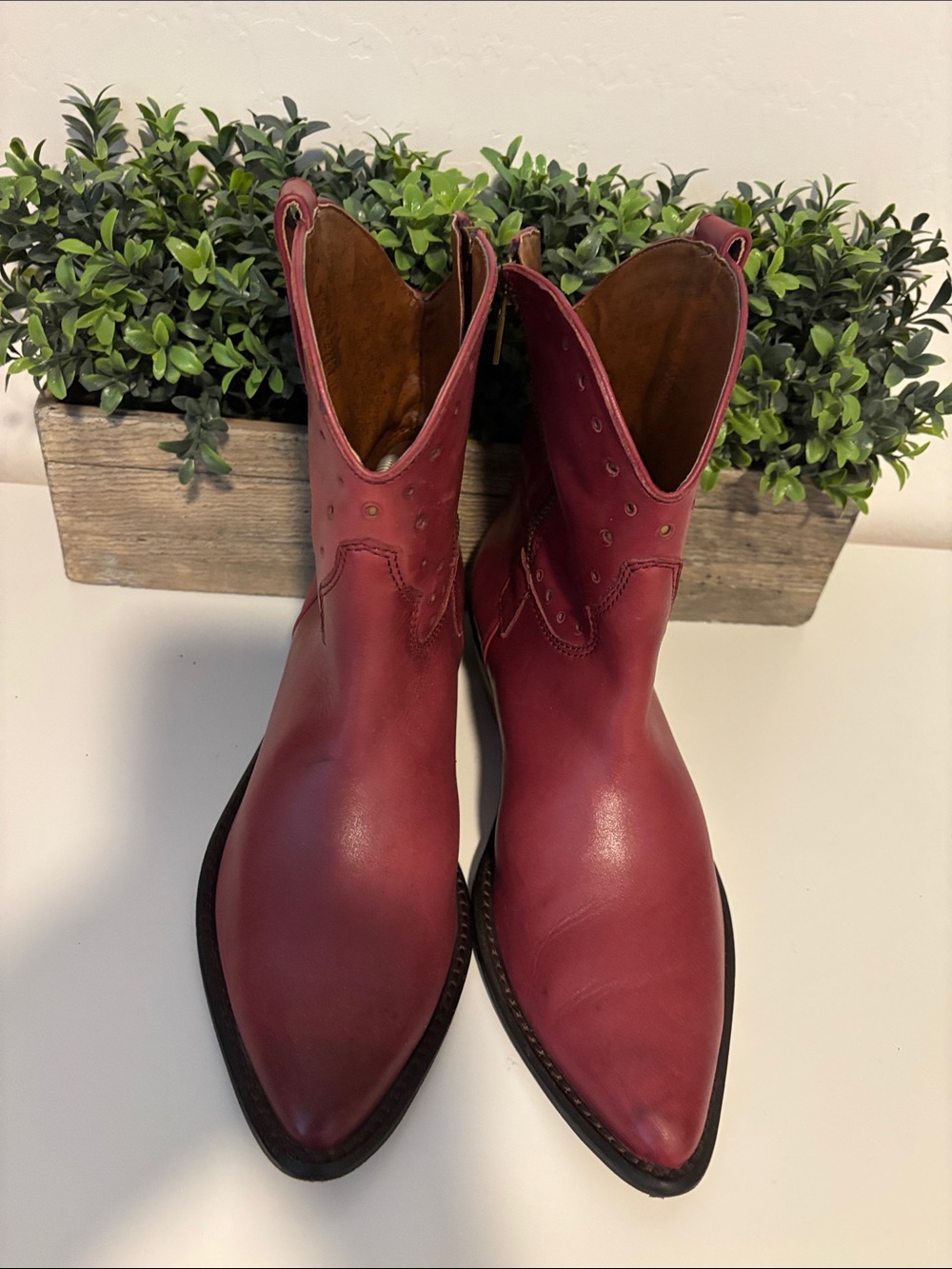 Lucky Brand Women's Burgundy Leather Western Ankle Boots